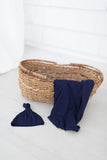 Swaddle Blanket and Hat Set - Navy Blue
