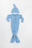 newborn knotted gown with hat, newborn clothes for boys, baby gown with buttons, stroller society