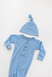 Knotted Baby Gown & Hat Set - Baby Blue (Newborn-3 months)