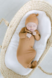 Knotted Baby Gown & Hat Set - Camel Brown (Newborn-3 months)