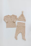 Top and Bottom Outfit and Hat Set (Newborn-12 months sizes) Sand