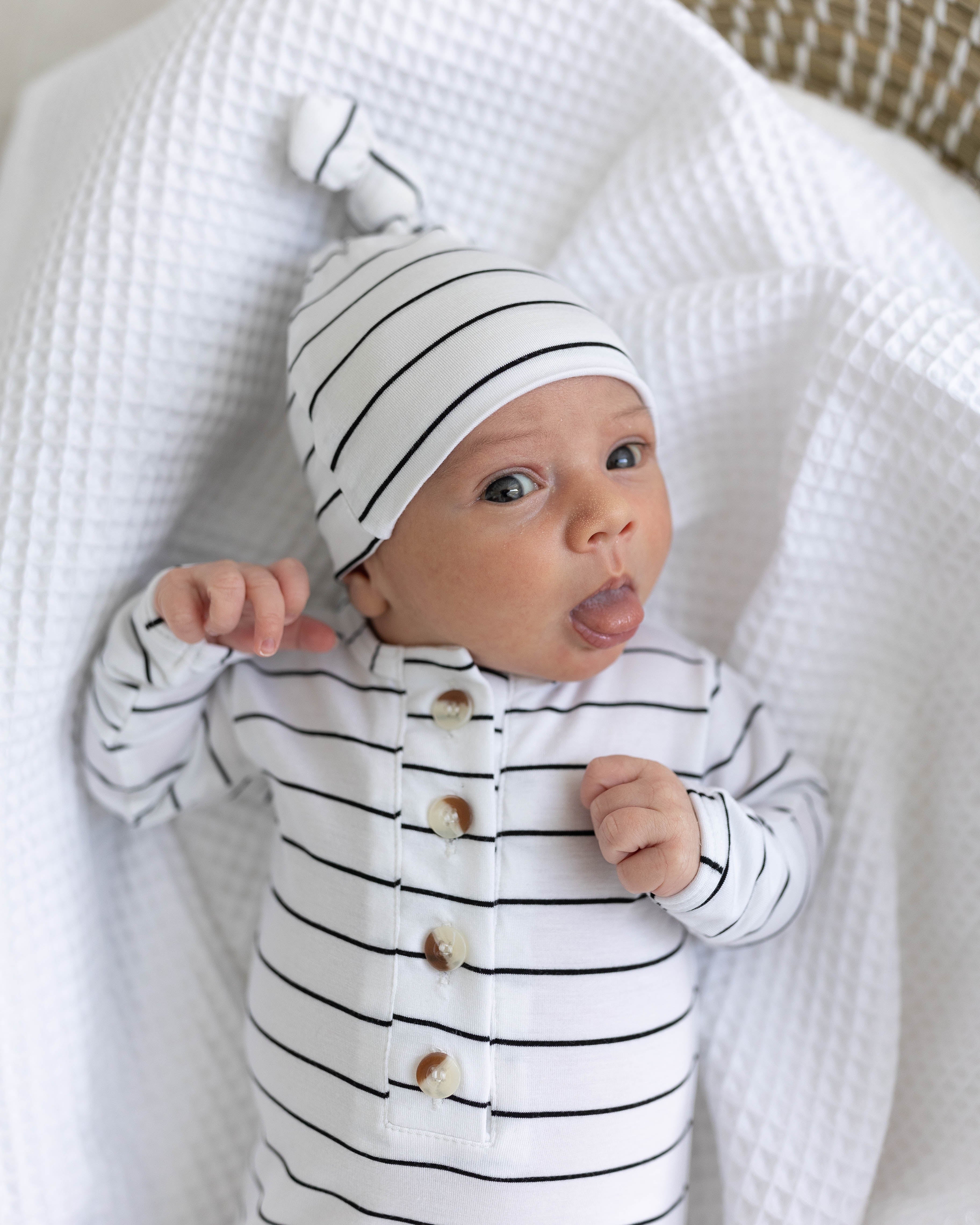 Top and Bottom Outfit and Hat Set (Newborn-12 months sizes) Black Stripes
