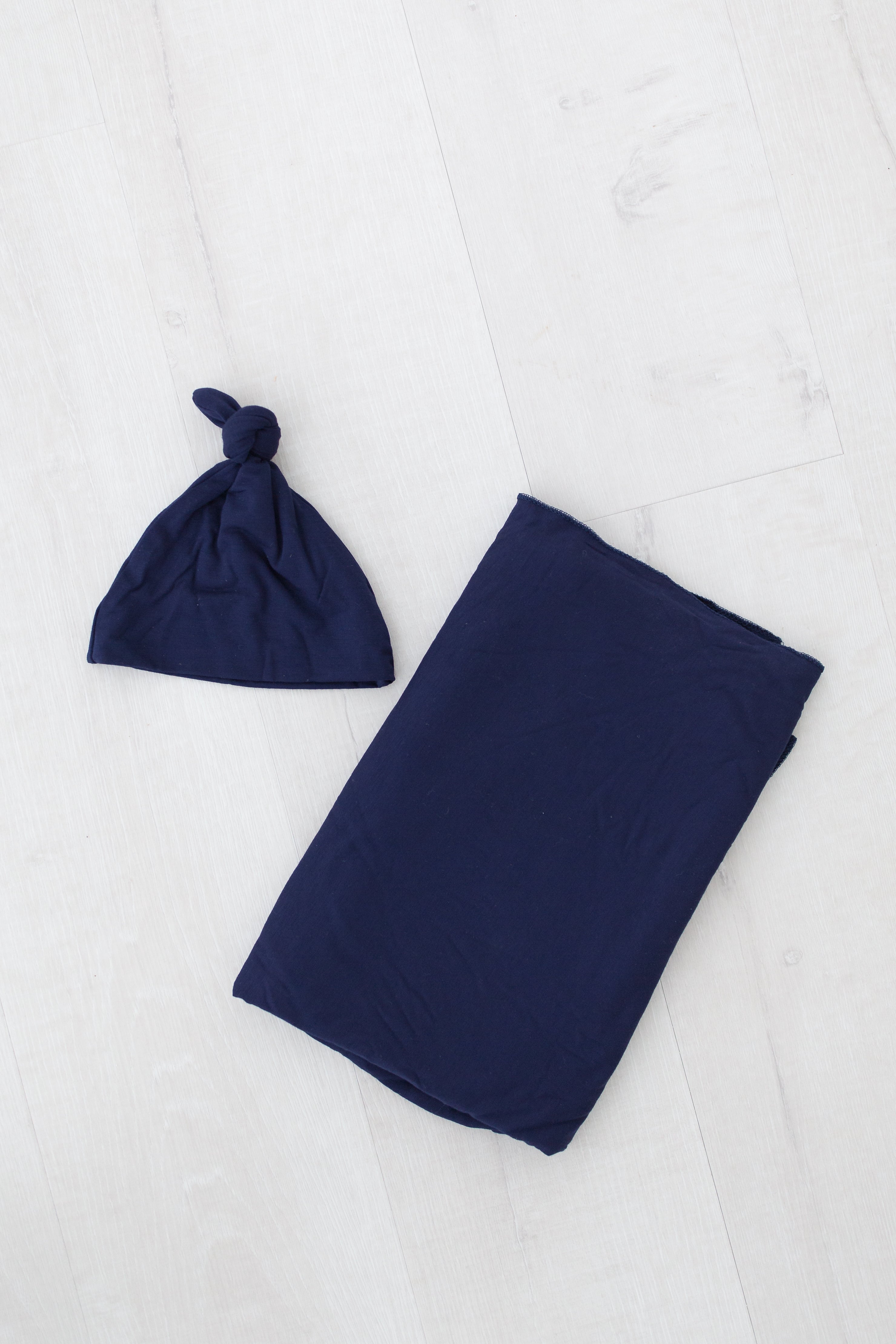Swaddle Blanket and Hat Set - Navy Blue