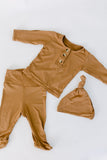 Top and Bottom Outfit and Hat Set (Newborn-12 months sizes) Camel