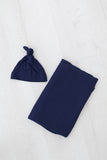 Swaddle Blanket and Hat Set - Navy Blue