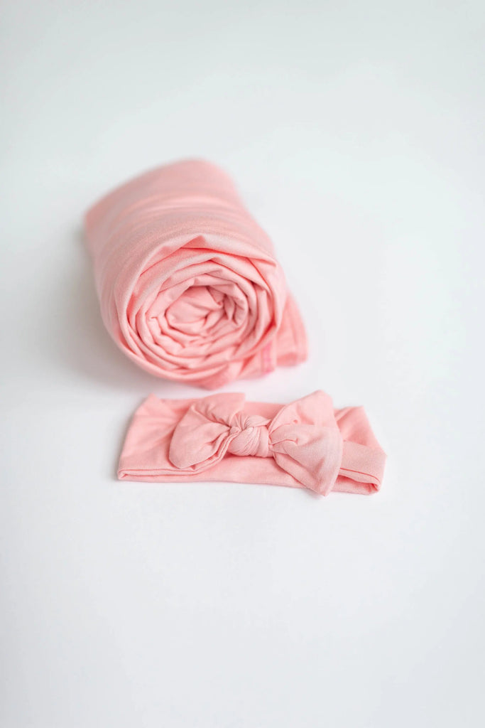 Swaddle Blanket, Hat and Headband Set Pink
