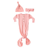 Knotted Baby Gown and Hat Set with Headband - Pink (Newborn-3 months)